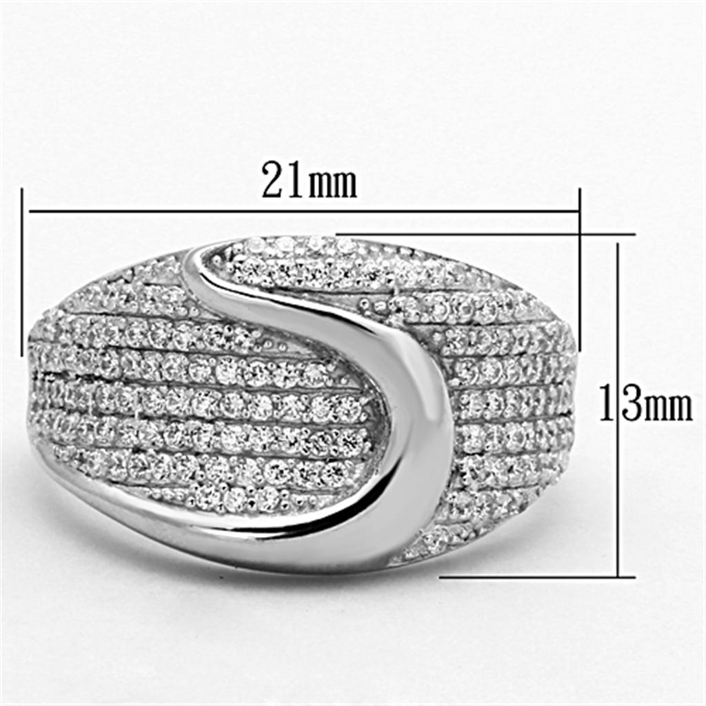 Rhodium 925 Sterling Silver Ring with AAA Grade CZ  in Clear