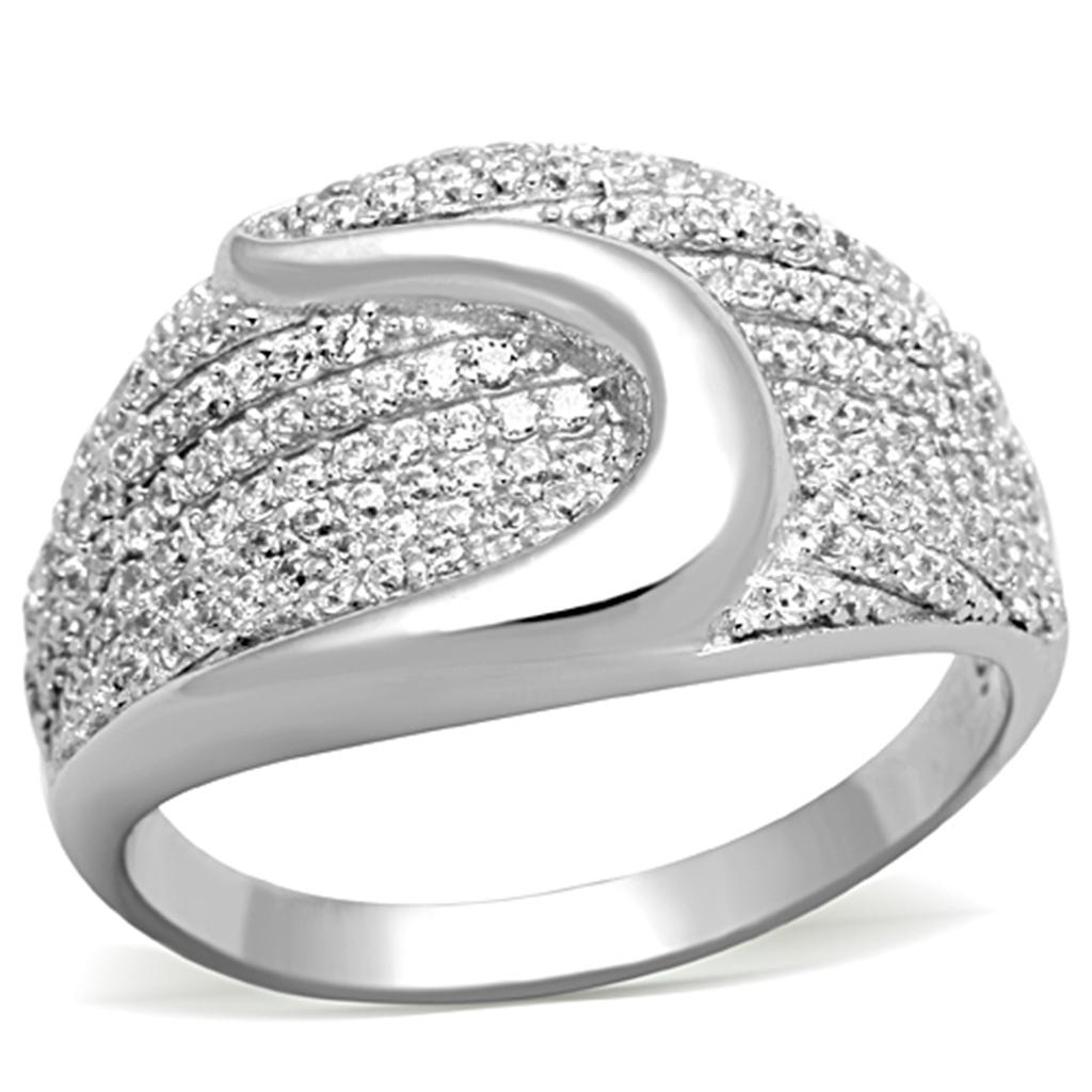 Rhodium 925 Sterling Silver Ring with AAA Grade CZ  in Clear