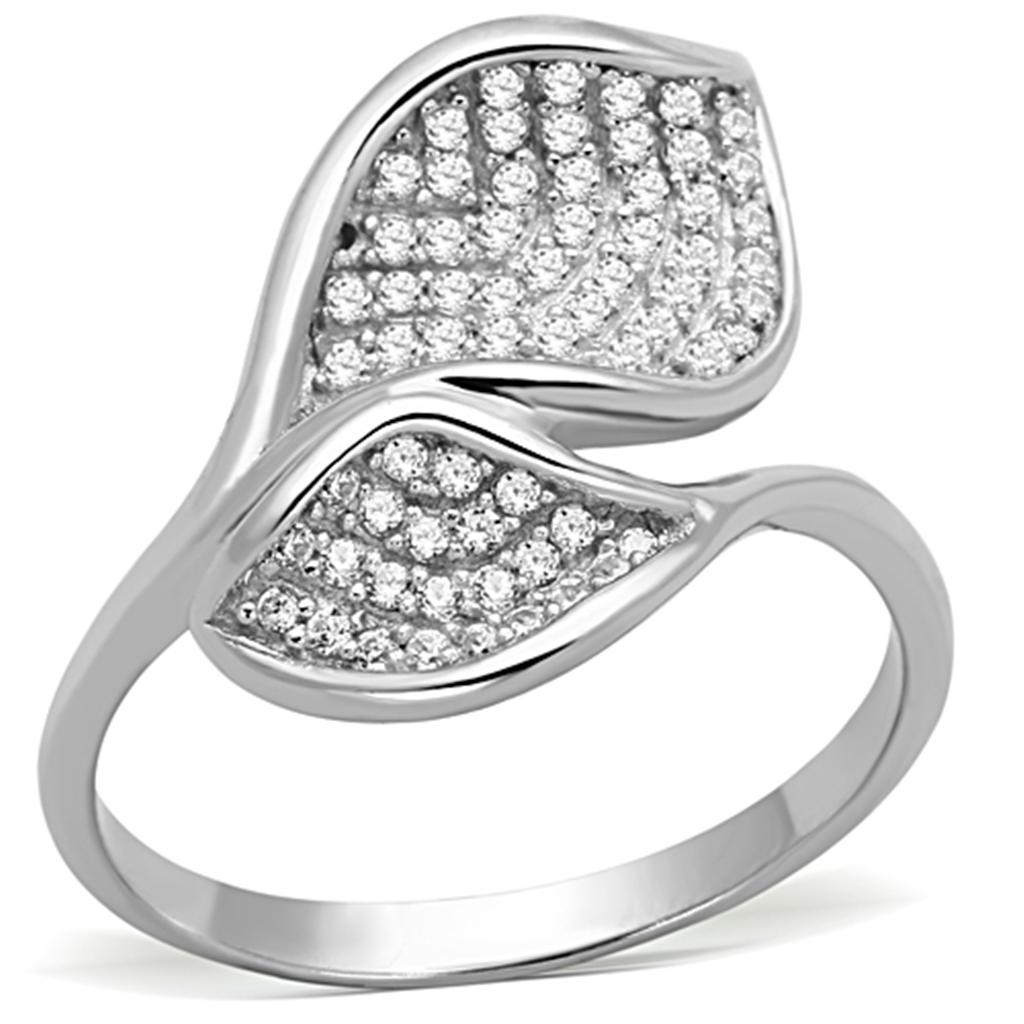 Rhodium 925 Sterling Silver Ring with AAA Grade CZ  in Clear