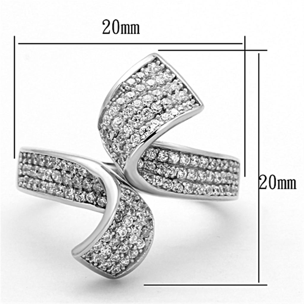 Rhodium 925 Sterling Silver Ring with AAA Grade CZ  in Clear