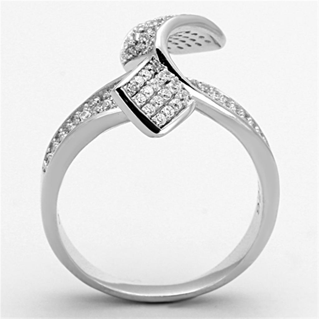 Rhodium 925 Sterling Silver Ring with AAA Grade CZ  in Clear
