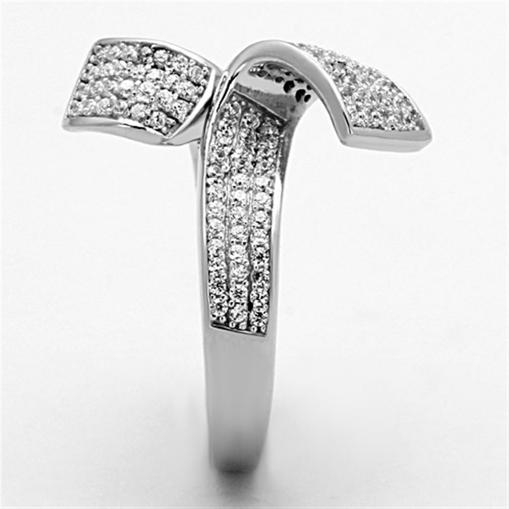 Rhodium 925 Sterling Silver Ring with AAA Grade CZ  in Clear