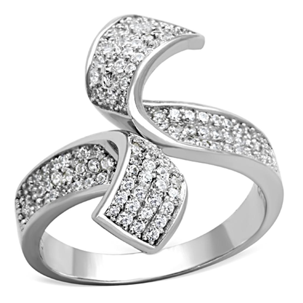 Rhodium 925 Sterling Silver Ring with AAA Grade CZ  in Clear