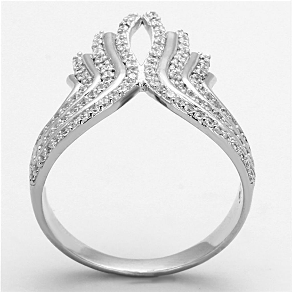 Rhodium 925 Sterling Silver Ring with AAA Grade CZ  in Clear