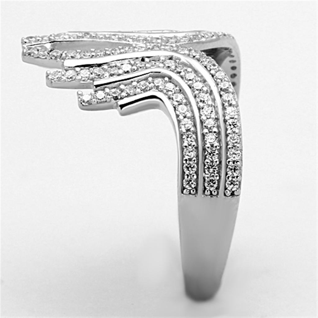 Rhodium 925 Sterling Silver Ring with AAA Grade CZ  in Clear