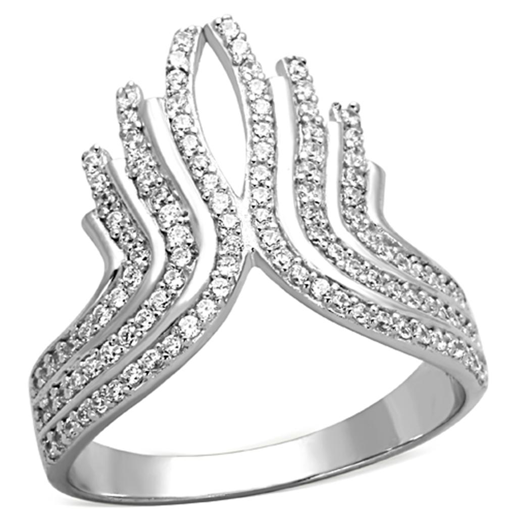 Rhodium 925 Sterling Silver Ring with AAA Grade CZ  in Clear