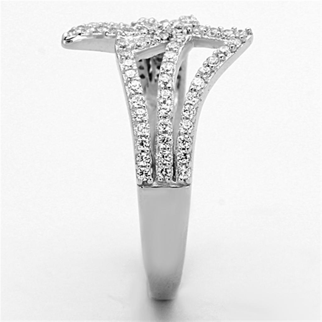 Rhodium 925 Sterling Silver Ring with AAA Grade CZ  in Clear
