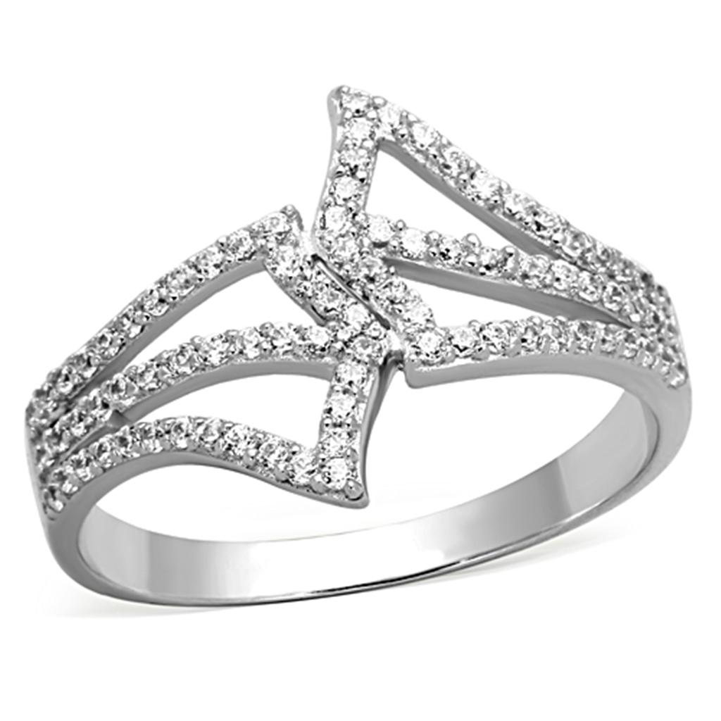 Rhodium 925 Sterling Silver Ring with AAA Grade CZ  in Clear