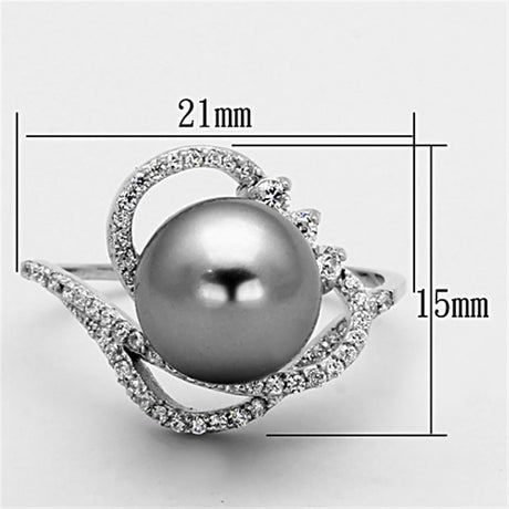 Rhodium 925 Sterling Silver Ring with Synthetic Pearl in Gray
