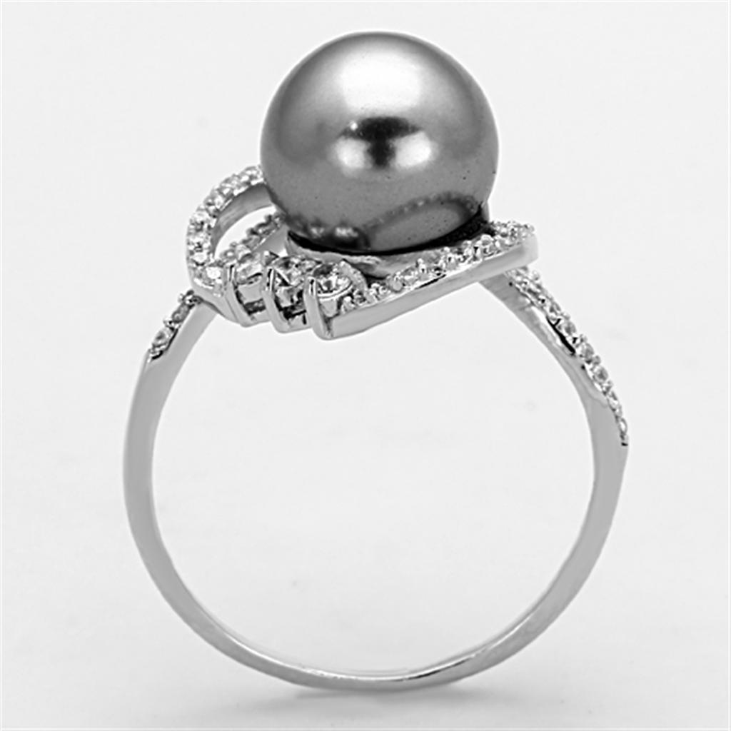 Rhodium 925 Sterling Silver Ring with Synthetic Pearl in Gray