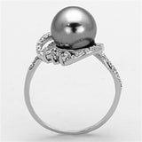 Rhodium 925 Sterling Silver Ring with Synthetic Pearl in Gray