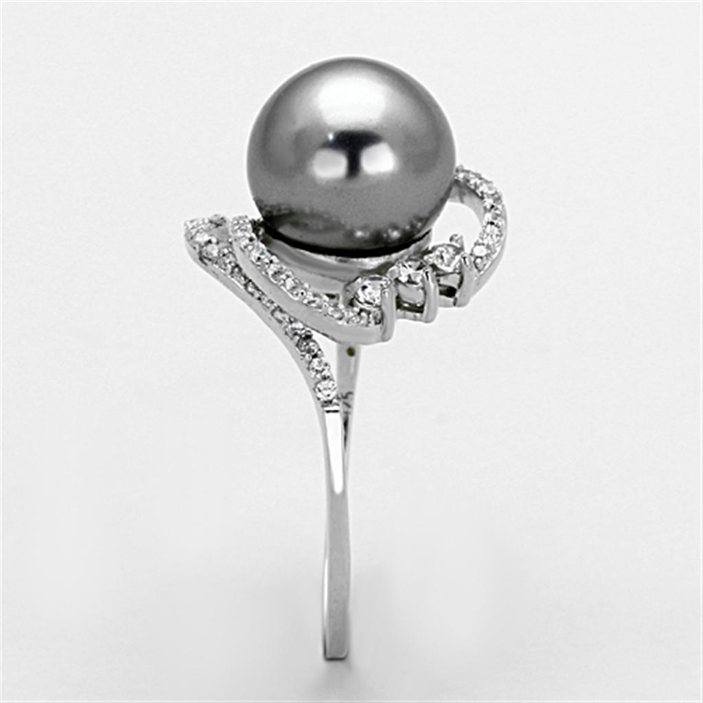 Rhodium 925 Sterling Silver Ring with Synthetic Pearl in Gray