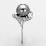 Rhodium 925 Sterling Silver Ring with Synthetic Pearl in Gray