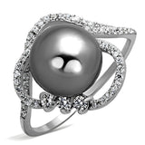Rhodium 925 Sterling Silver Ring with Synthetic Pearl in Gray