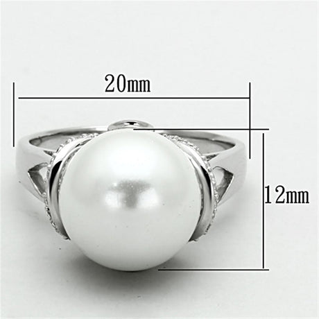Rhodium 925 Sterling Silver Ring with Synthetic Pearl in White