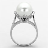 Rhodium 925 Sterling Silver Ring with Synthetic Pearl in White