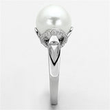 Rhodium 925 Sterling Silver Ring with Synthetic Pearl in White