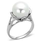 Rhodium 925 Sterling Silver Ring with Synthetic Pearl in White