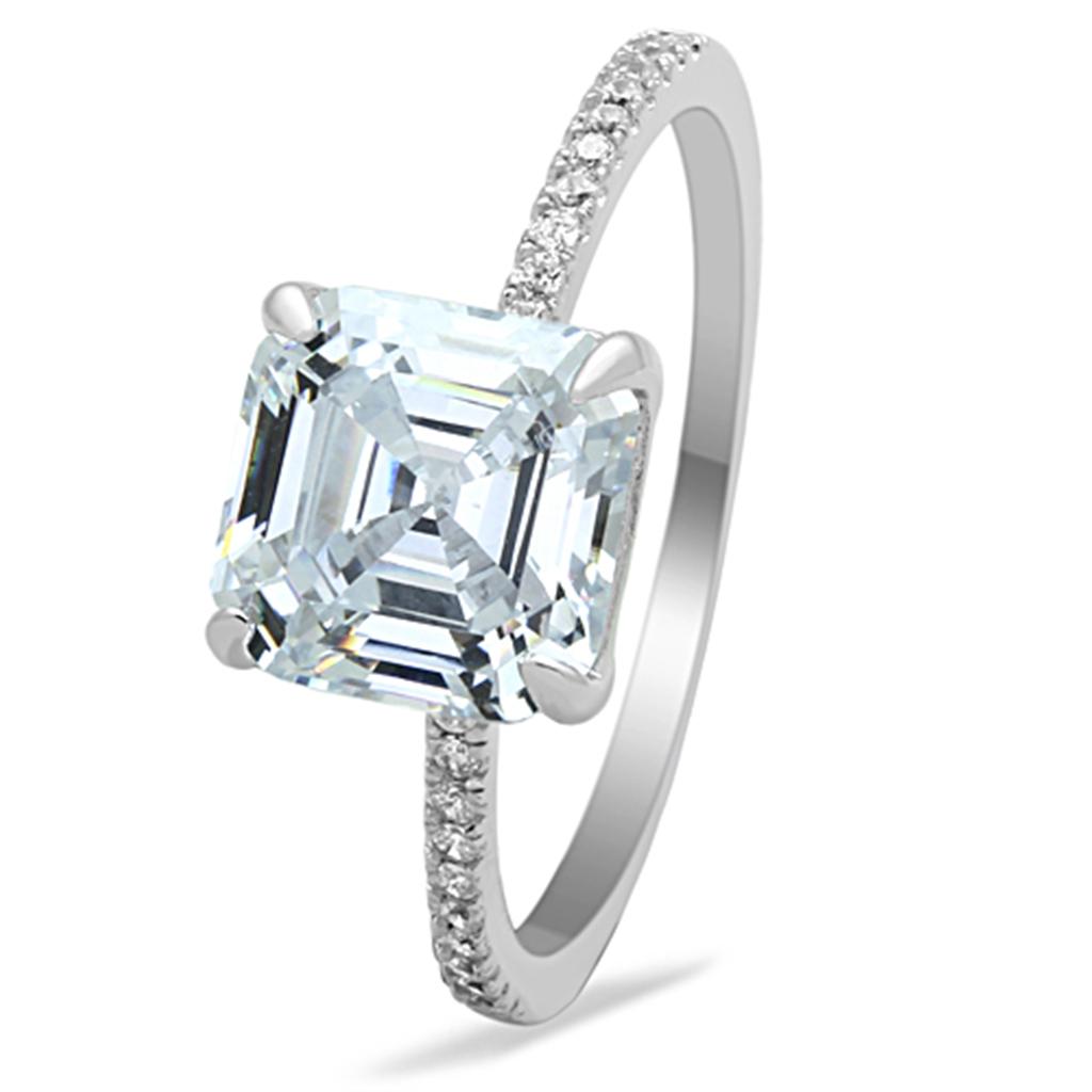 Rhodium 925 Sterling Silver Ring with Cubic  in Clear