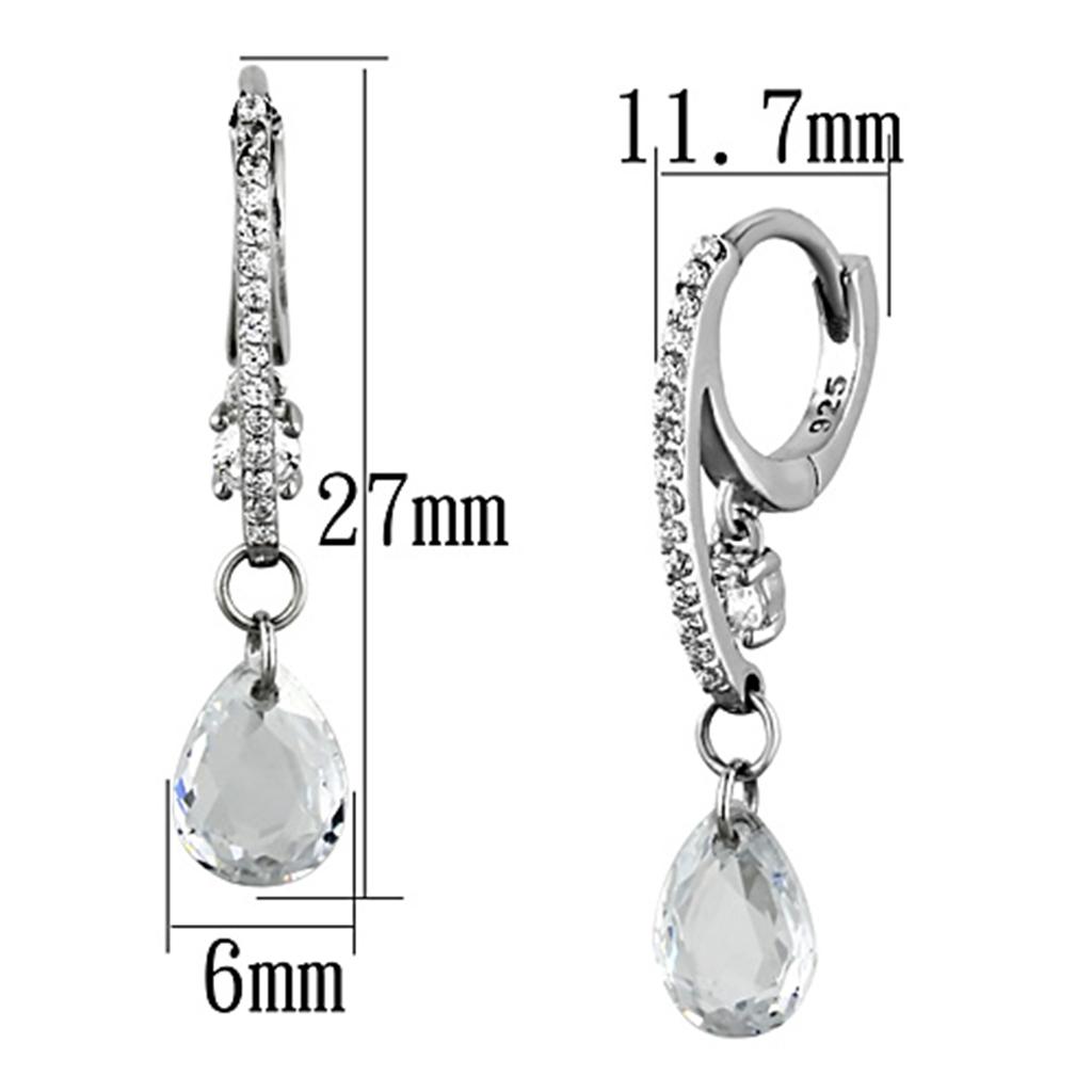 Rhodium 925 Sterling Silver Earrings with AAA Grade CZ  in Clear