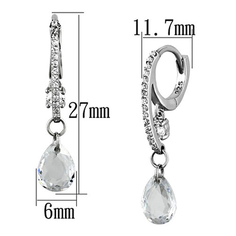 Rhodium 925 Sterling Silver Earrings with AAA Grade CZ  in Clear