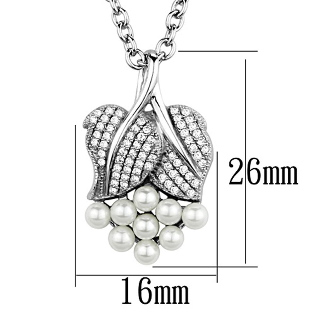 Rhodium 925 Sterling Silver Chain Pendant with Synthetic Pearl in White