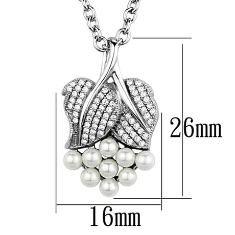 Rhodium 925 Sterling Silver Chain Pendant with Synthetic Pearl in White