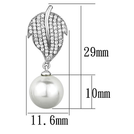 Rhodium 925 Sterling Silver Earrings with Synthetic Pearl in White