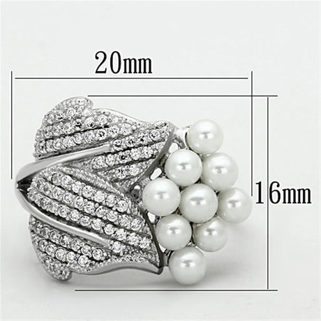 Rhodium 925 Sterling Silver Ring with Synthetic Pearl in White