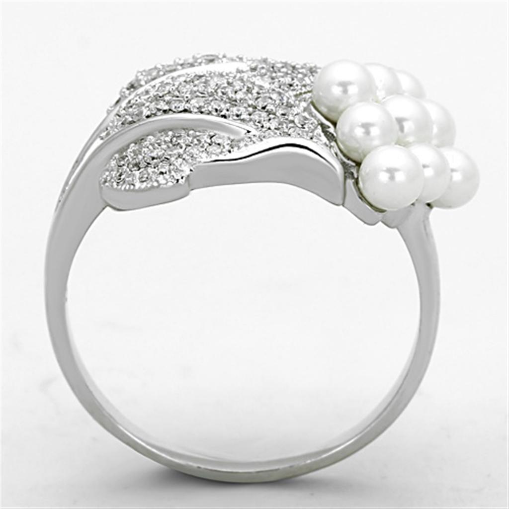 Rhodium 925 Sterling Silver Ring with Synthetic Pearl in White