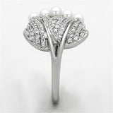 Rhodium 925 Sterling Silver Ring with Synthetic Pearl in White
