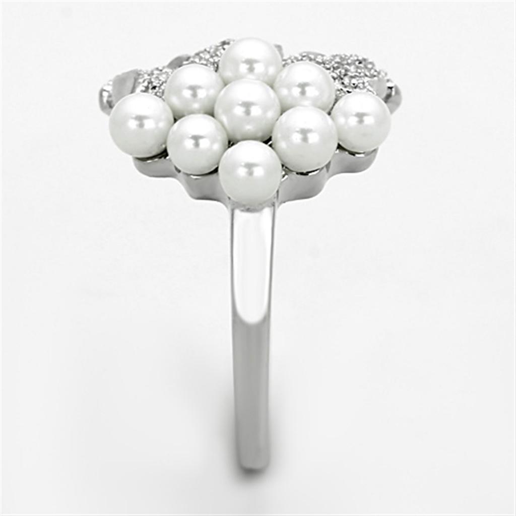 Rhodium 925 Sterling Silver Ring with Synthetic Pearl in White