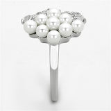 Rhodium 925 Sterling Silver Ring with Synthetic Pearl in White