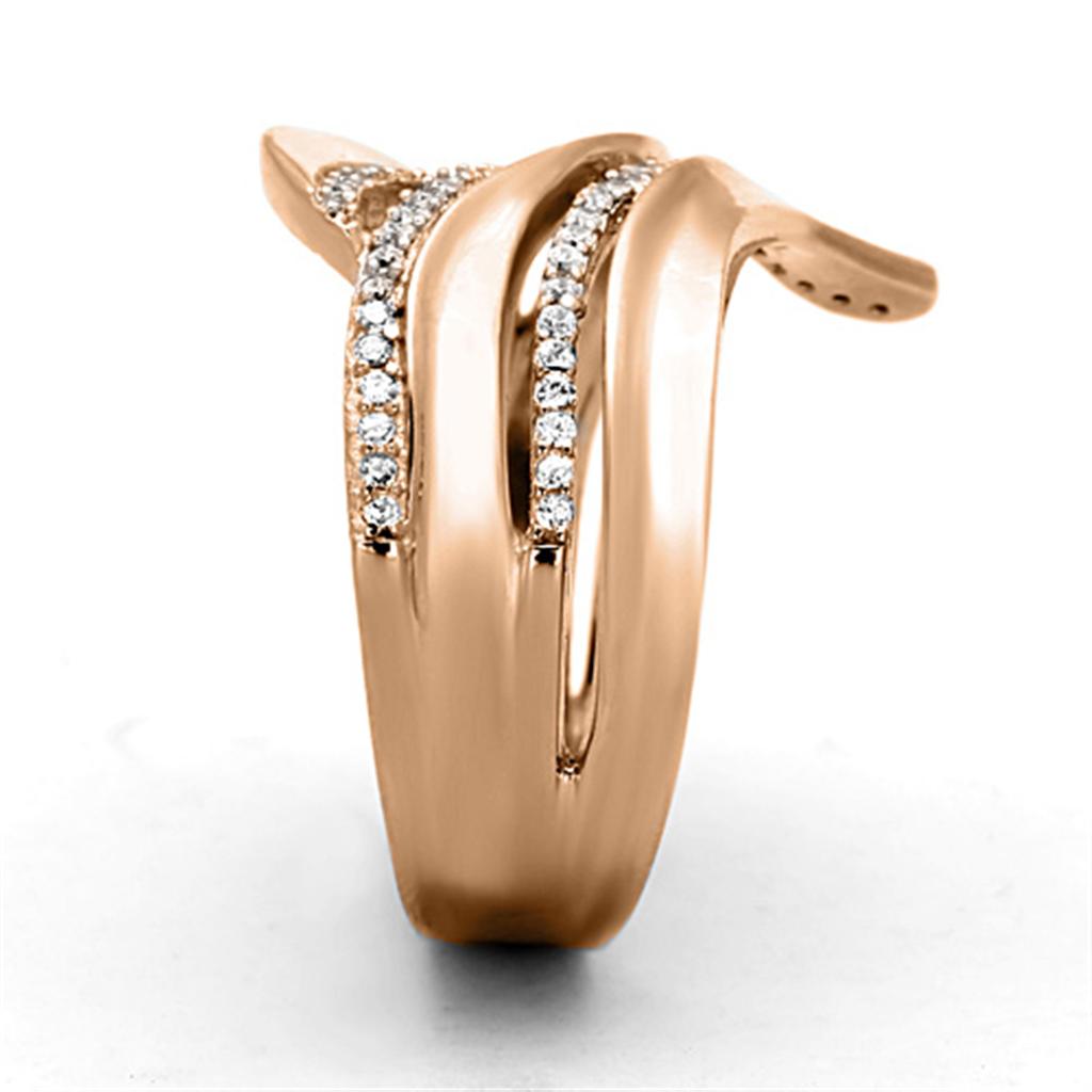 Rose Gold 925 Sterling Silver Ring with AAA Grade CZ  in Clear