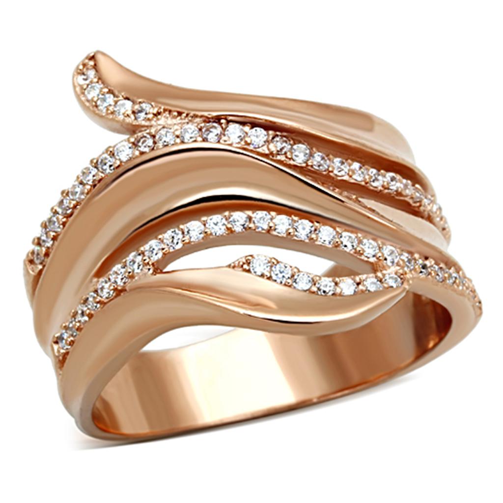 Rose Gold 925 Sterling Silver Ring with AAA Grade CZ  in Clear