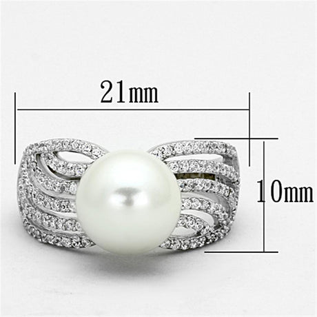 Rhodium 925 Sterling Silver Ring with Synthetic Pearl in White
