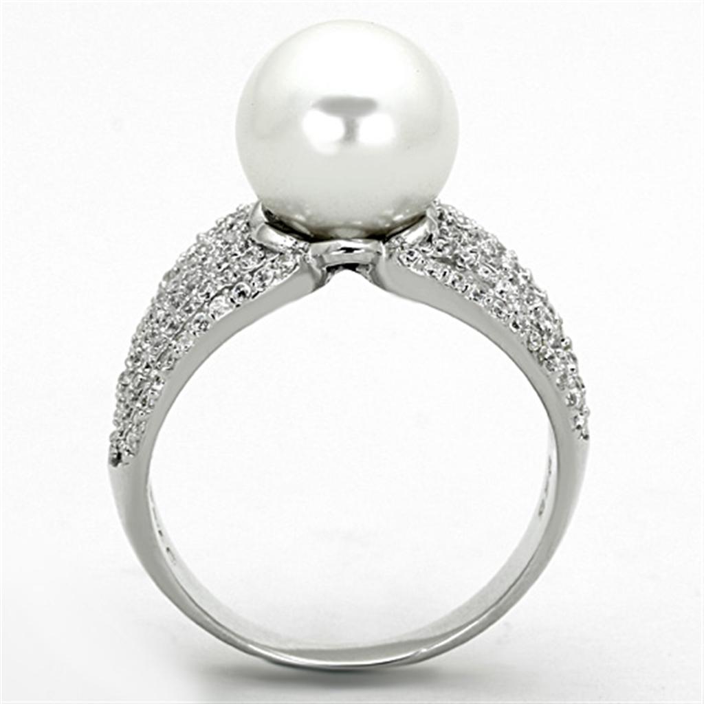 Rhodium 925 Sterling Silver Ring with Synthetic Pearl in White
