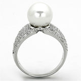 Rhodium 925 Sterling Silver Ring with Synthetic Pearl in White