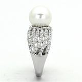 Rhodium 925 Sterling Silver Ring with Synthetic Pearl in White