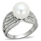 Rhodium 925 Sterling Silver Ring with Synthetic Pearl in White