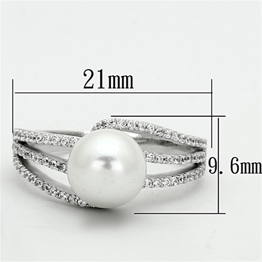 Rhodium 925 Sterling Silver Ring with Synthetic Pearl in White