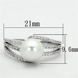 Rhodium 925 Sterling Silver Ring with Synthetic Pearl in White