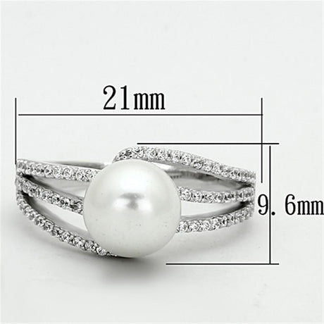 Rhodium 925 Sterling Silver Ring with Synthetic Pearl in White