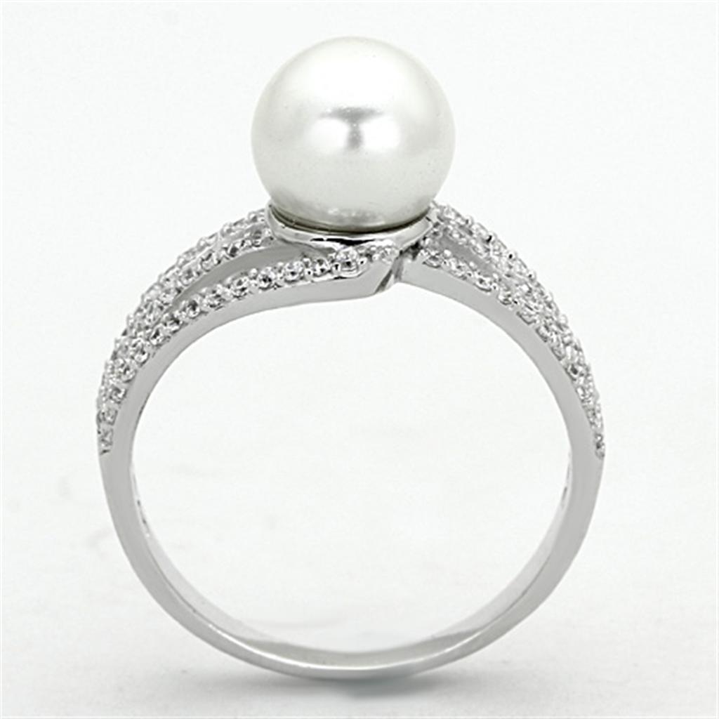 Rhodium 925 Sterling Silver Ring with Synthetic Pearl in White