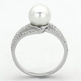 Rhodium 925 Sterling Silver Ring with Synthetic Pearl in White