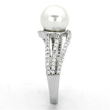 Rhodium 925 Sterling Silver Ring with Synthetic Pearl in White
