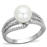 Rhodium 925 Sterling Silver Ring with Synthetic Pearl in White