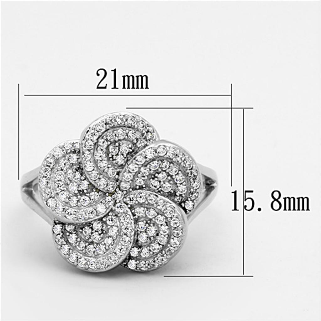 Rhodium 925 Sterling Silver Ring with AAA Grade CZ  in Clear