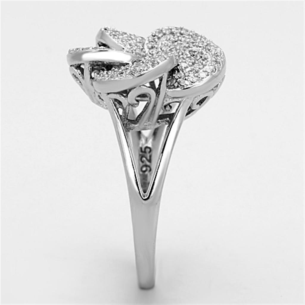 Rhodium 925 Sterling Silver Ring with AAA Grade CZ  in Clear