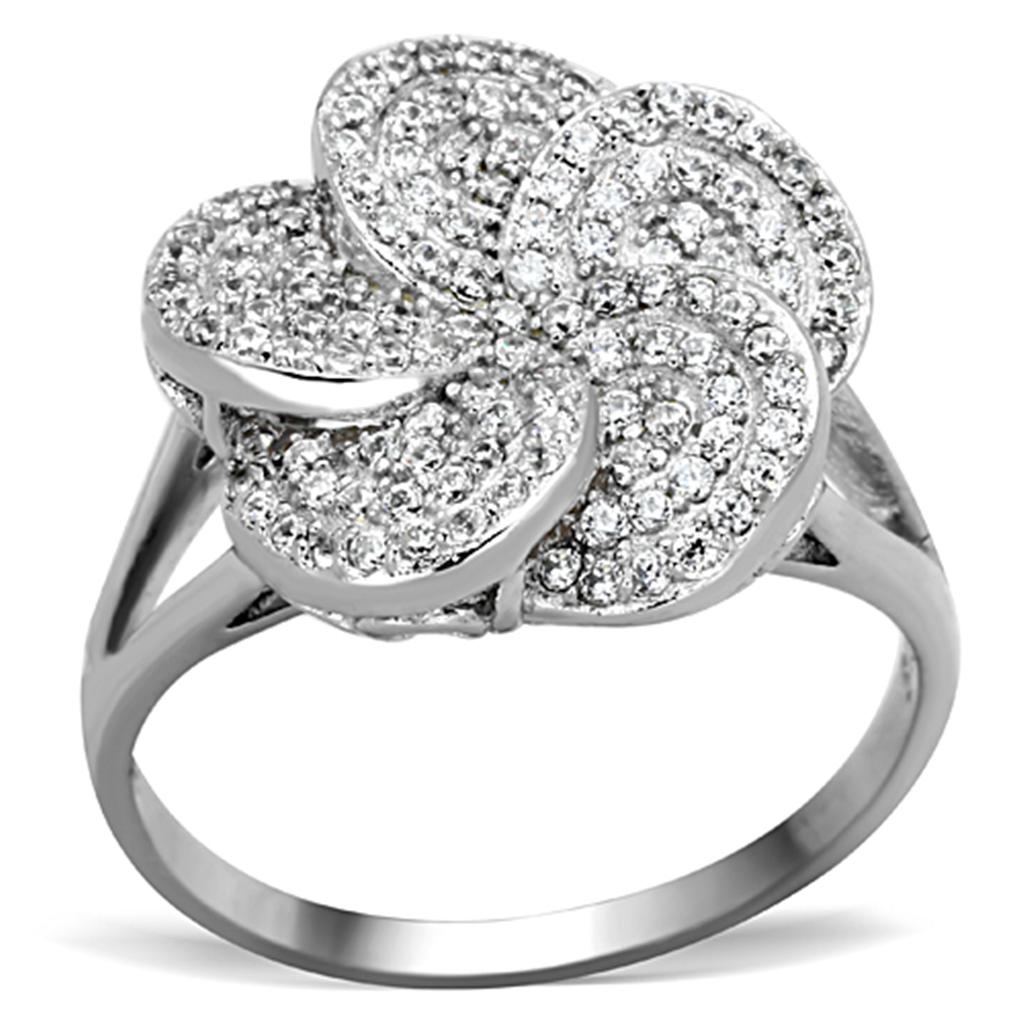 Rhodium 925 Sterling Silver Ring with AAA Grade CZ  in Clear
